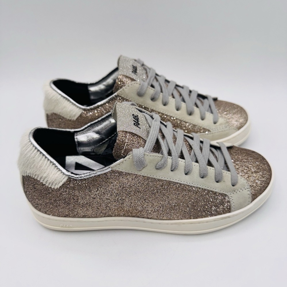 P448 John Sneakers Women's Size 6 EU 36 Bronze Gold Glitter Leather - Picture 5 of 15
